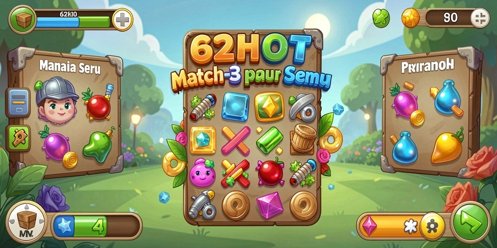Gameplay seru 62HOT dengan tantangan Match-3.