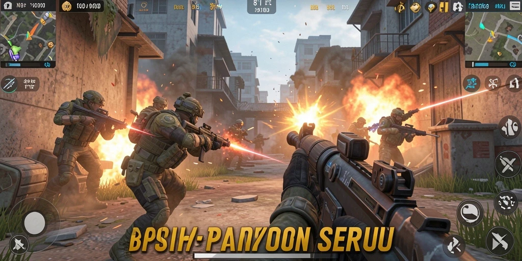 Gameplay mendebarkan dalam aksi FPS yang intens.