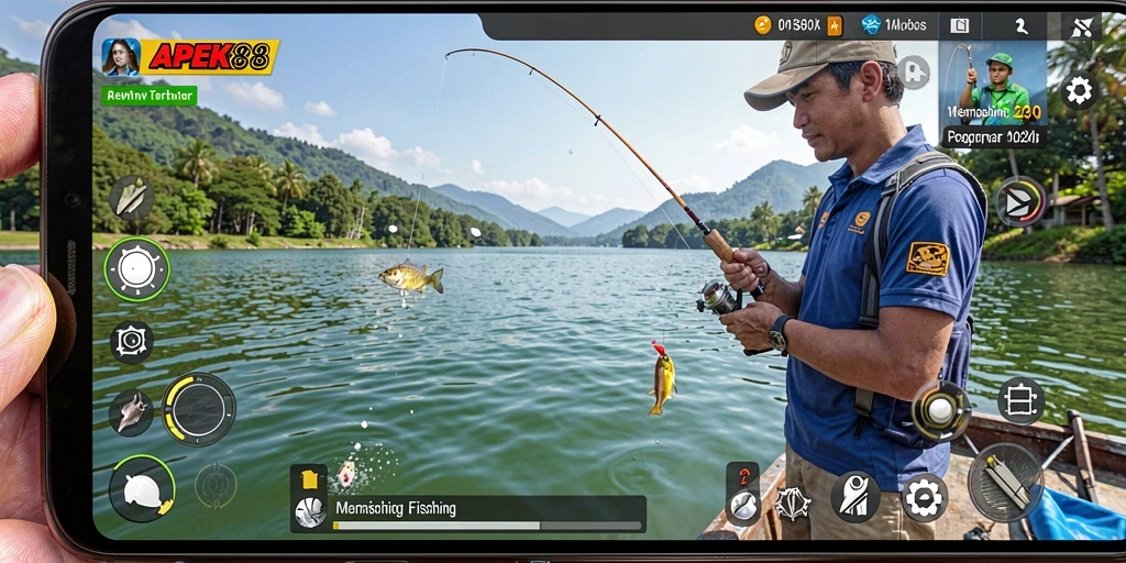 Tampilan gameplay APEK88 yang seru saat memancing ikan.
