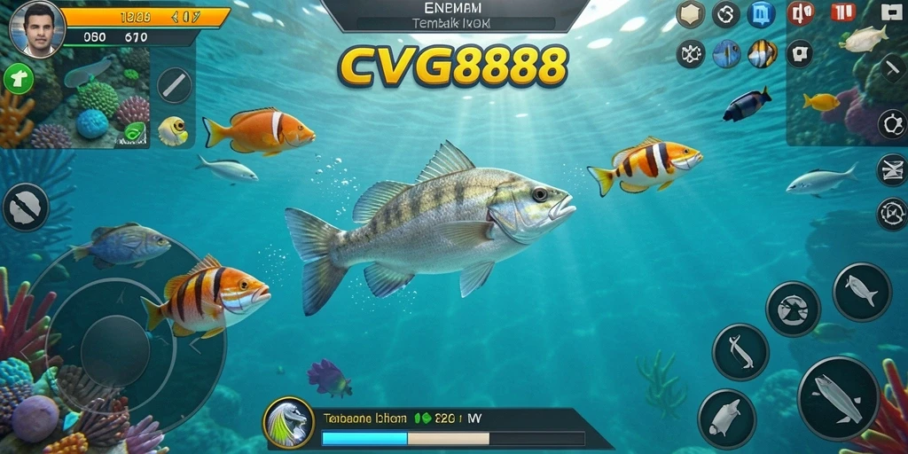 Screenshot gameplay CVG8888 yang menunjukkan aksi menembak ikan seru.
