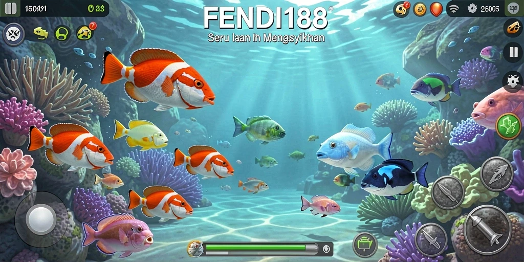 Gameplay seru dari FENDI188 dengan berbagai ikan dan senjata.