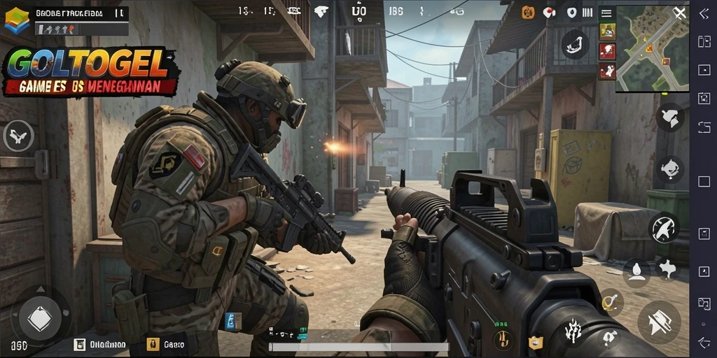 Screenshot gameplay GOLTOGEL menunjukkan aksi menembak yang intens.