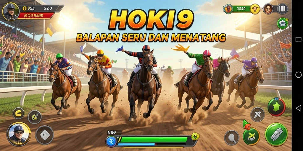 Tampilan gameplay HOKI9 dengan balapan seru di lintasan kota.