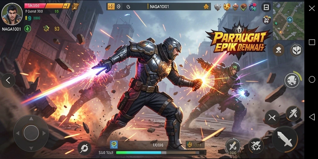 Screenshot gameplay NAGA1001 menampilkan aksi pertempuran yang mendebarkan.