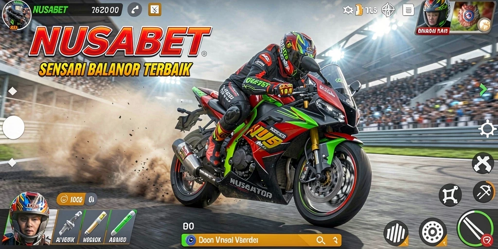 Tampilan gameplay balapan motor yang mendebarkan di NUSABET.