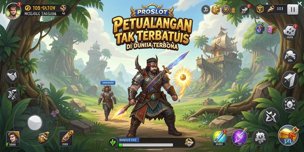 Screenshot PROSLOT menampilkan momen seru petualangan di dunia terbuka.