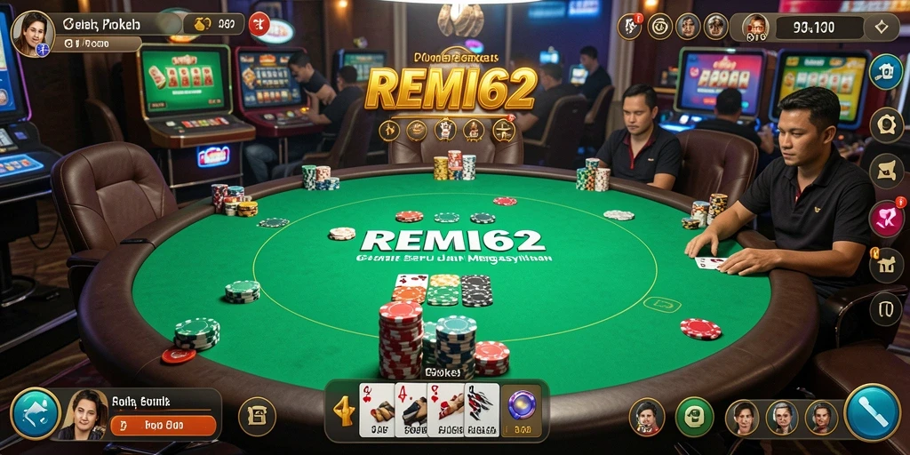 Screenshot gameplay REMI62 menampilkan keseruan dan interaksi pemain poker.