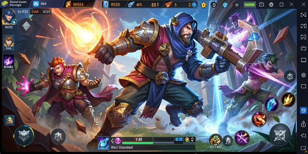 Screenshot gameplay RK55 menampilkan aksi seru di arena MOBA.