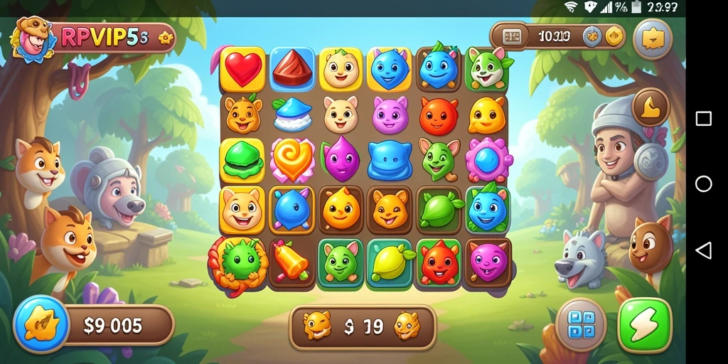 Tangkapan layar RPVIP5 menampilkan gameplay Match-3 yang penuh warna.