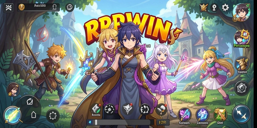 Tampilan gameplay RPWIN dengan karakter anime yang hidup.