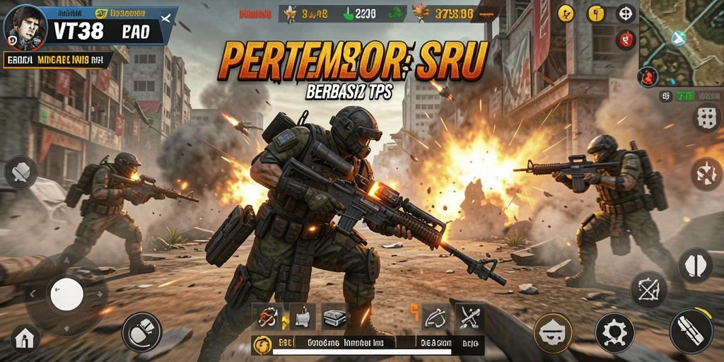 Screenshot gameplay VT38 menunjukkan aksi pertempuran yang mendebarkan.