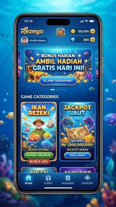 Tampilan utama aplikasi rezego dengan navigasi mudah.
